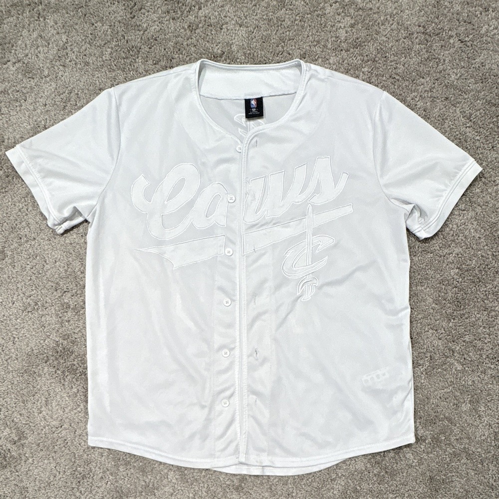 NBA Cleveland Cavaliers White Button-Front Jersey Shirt, L, Officially Licensed